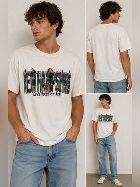 Vintage New Hampshire Live Free Or Die Graphic T Shirt Men’s Large Made In USA